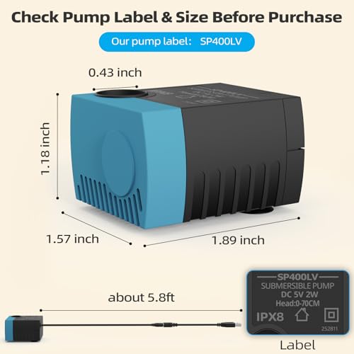 Cat Water Fountain Replacement Pump SP-400LV - Quiet Submersible Pet Pump
