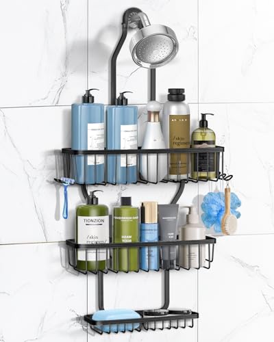 Hanging Aluminum Shower Caddy Over The Showerhead Organizer Black