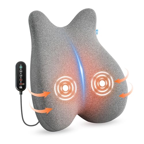 Heated Lumbar Support Pillow with Vibration Massage - Ergonomic Memory Foam Back Cushion for Office Chair