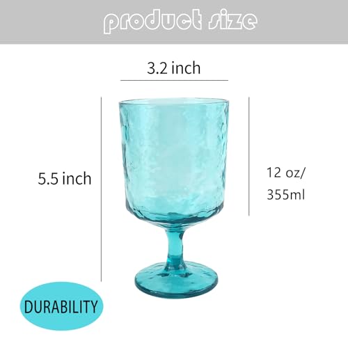 12 oz Ice Carved Acrylic Goblets Set of 6, Shatterproof Wine Glasses