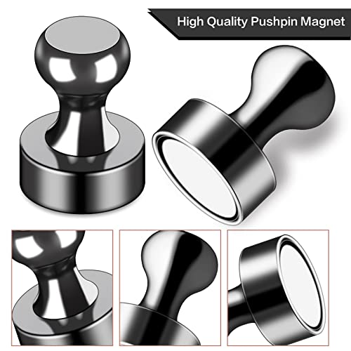 Strong Neodymium Magnetic Push Pins (12 Pack) - Black Refrigerator Magnets
