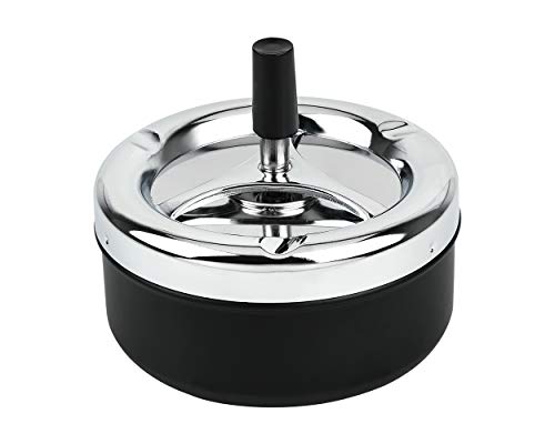 Round Spinning Push-Down Ashtray, Large Metal Cigarette Ash Tray for Patio