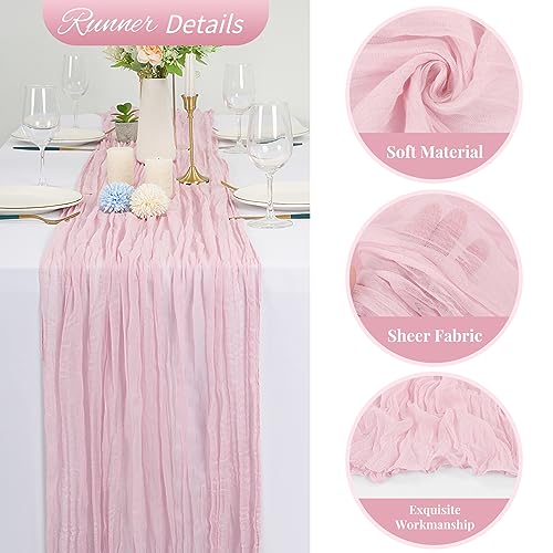 10 Pack 20x120 in Pink Cheesecloth Table Runner, 10ft Gauze Wedding Decor