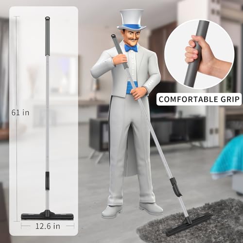 Pet Hair Removal Rubber Broom with Built-In Squeegee & 61" Handle