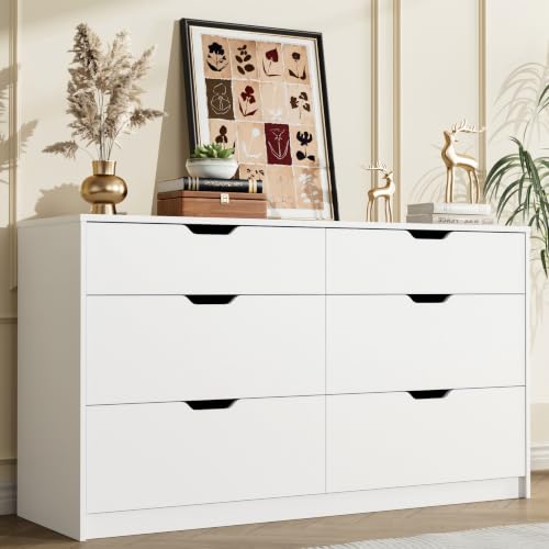 6-Drawer Modern Wood Dresser, 47.2-Inch Storage Cabinet for Bedroom