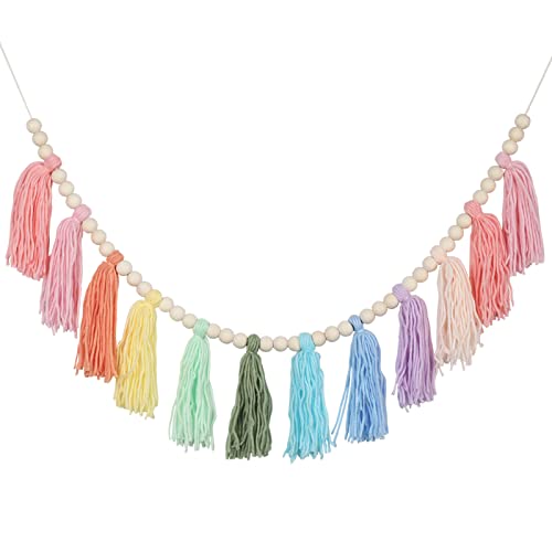 Colorful Cotton Tassel Garland Boho Wall Hanging for Nursery and Parties