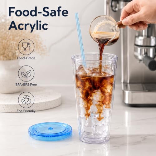 Sursip 3 Pack 32oz Clear Reusable Tumblers with Lids & Straws - Ice Coffee Cups