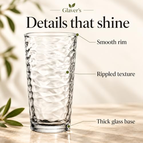 Glaver's 17 Oz Highball Glasses Set of 10 - Durable Tempered, Dishwasher Safe, Lead & BPA Free Drinkware
