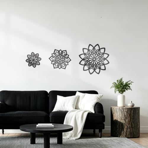 3-Piece Metal Flower Wall Art Set, Black Modern Farmhouse Decor