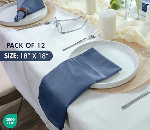Cotton Cloth Napkins Set of 12 - 18x18 Inch Washable Ocean Blue Table Linens