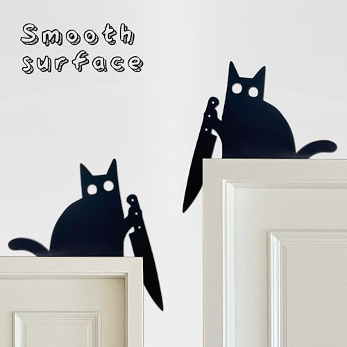 Black Cat Door Corner Topper Wooden Halloween Home Decor 10x10 Inch