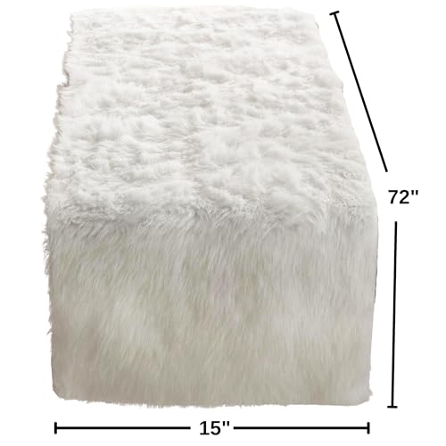 SARO LIFESTYLE Grey Faux Fur Table Runner 15x72 Inch - Elegant Dining Decor