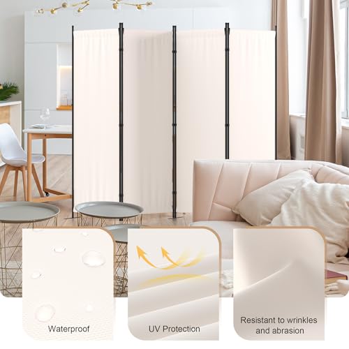 4-Panel Folding Room Divider, 6FT Portable Privacy Screen Partition, White