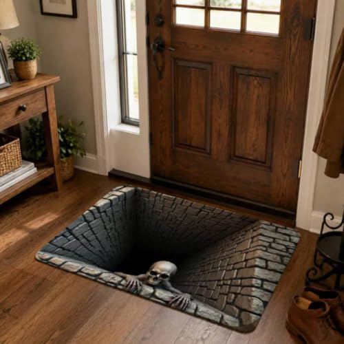 3D Halloween Ghost Skeleton Rug, Non-Slip Optical Illusion Floor Mat 60x90cm