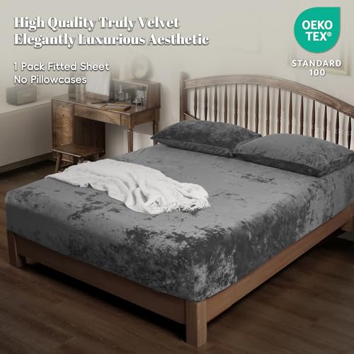 Velvet Queen Fitted Sheet, Super Soft Fuzzy Fleece Bed Sheet, Charcoal