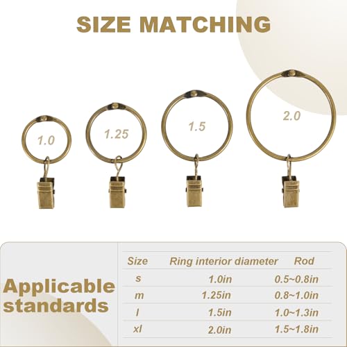 32 PCS Antique Brass Curtain Rings with Clips - 2-Inch Openable Rings