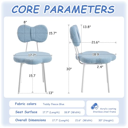 Bow Backrest Vanity Chair, Teddy Fleece Reading Seat for Bedroom, Blue