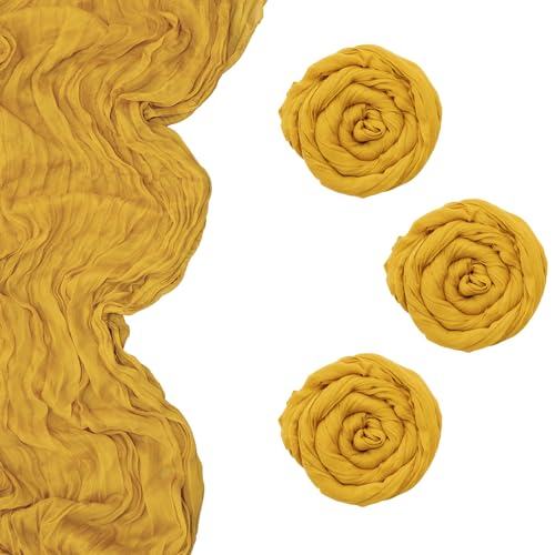Mustard Yellow 3Pcs Gauze Cheesecloth Table Runner – 90x300cm Boho Linen Set (LGSMFT)