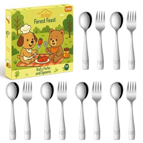 Toddler Eating Utensils Set 12-Piece Stainless Steel Forks and Spoons