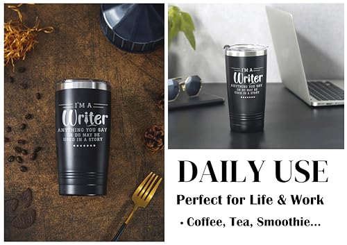 Onebttl 20oz Insulated Stainless Steel Tumbler with Straw - Story Black - Gift for Writers, Men & Women