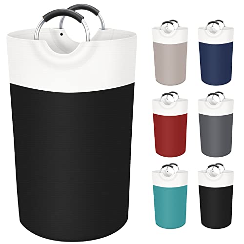 BlissTotes 90L Large Laundry Basket, Freestanding Collapsible Hamper with Aluminum Handles, Black Waterproof Fabric