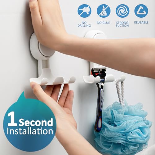 2-Pack Powerful Suction Cup Razor Holder for Shower - No Drill Wall Mount