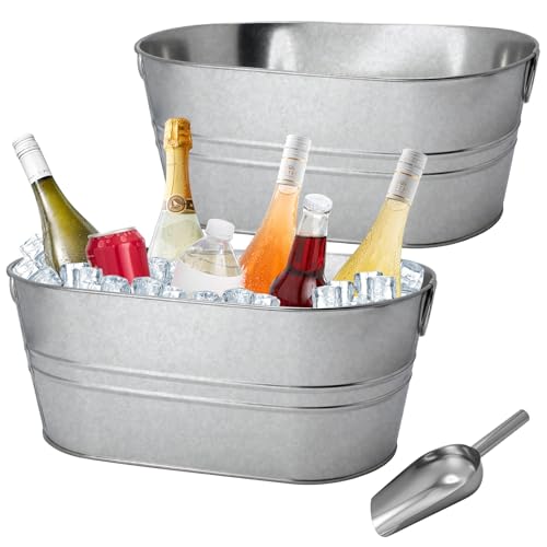 2-Pack 4-Gallon Galvanized Metal Ice Buckets & Beverage Tubs with Handles