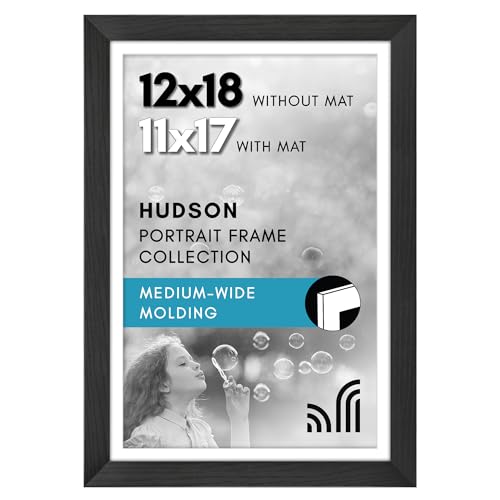 12x18 Black Poster Frame Matted to 11x17 - Shatter-Resistant Glass