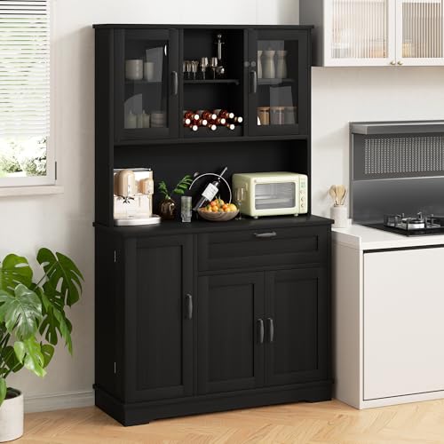 68-inch Kitchen Pantry Cabinet with Microwave Stand and Wine Rack