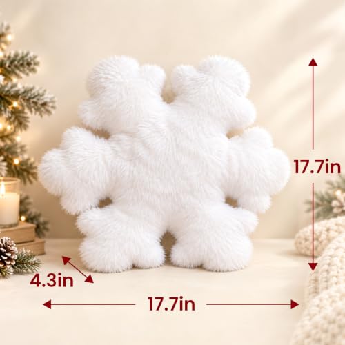 AELS 17.7" Snowflake Faux Fur Decorative Throw Pillow Set of 1 - White Christmas Accent