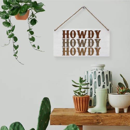 Retro Western Howdy Wooden Wall Sign, Rustic Farmhouse Decor Plaque 12x6 Inch