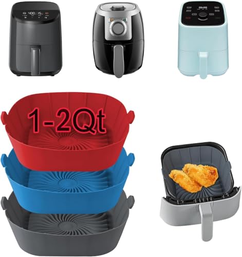 3 Pack Square Silicone Air Fryer Liners for 1-2.6 Qt Mini Air Fryers