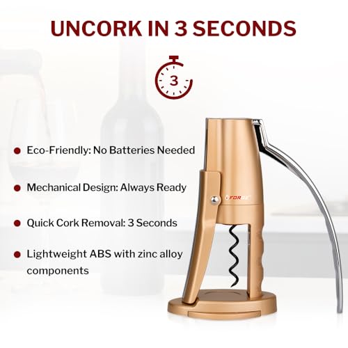 Compact Vertical Lever Corkscrew Wine Opener with Foil Cutter - Champagne Gold