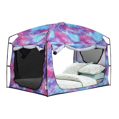 Portable Privacy Bed Tent - 90% Blackout Sleeping Canopy with Mesh Windows