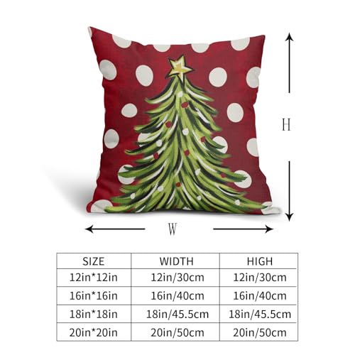 18x18 Inch Christmas Pillow Covers Set of 2 Red Dots Tree Farmhouse Decor