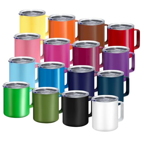 YOUKE OLA 16 Pack Insulated Stainless Steel Travel Coffee Mugs L - 12oz, Handle & Lids