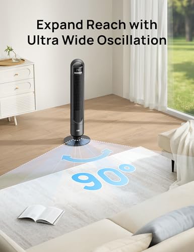 Dreo Tower Fan, Quiet 28dB Oscillating Standing Fan with Remote
