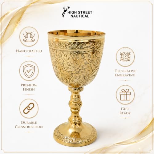 Vintage Brass Wine Goblet, 150ml Ornate Renaissance Chalice Cup