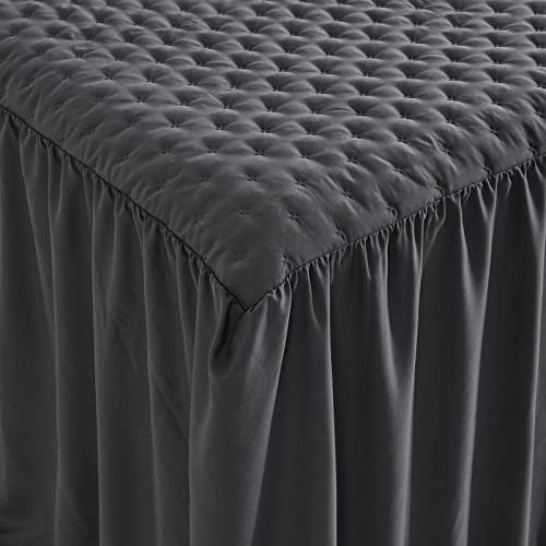 King Size Ruffle Skirt Bedspread 3-Piece Set with 30" Drop, Dark Grey