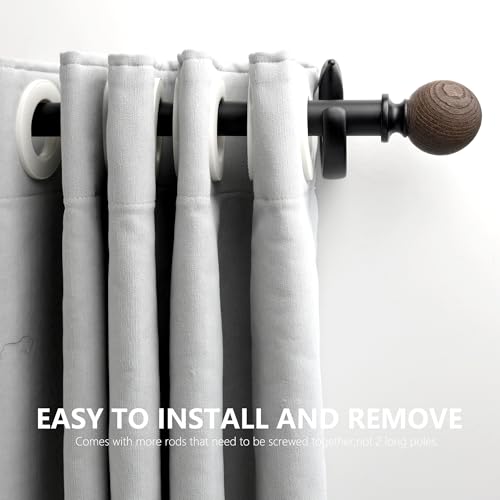 Adjustable Wood Grain Curtain Rod, 16-48 Inch Heavy Duty Drapery Rod Set