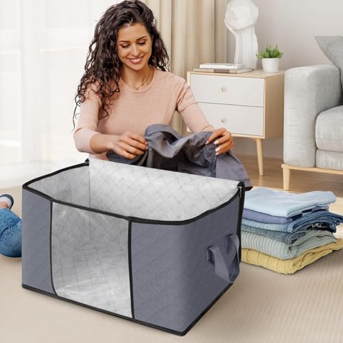6 Pack Foldable Storage Bags with Lids Clear Window and Handles