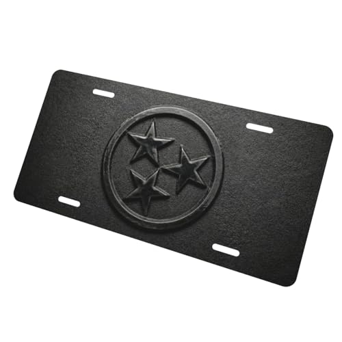 Tennessee Tri Star Decorative Aluminum License Plate, Matte Black 6x12