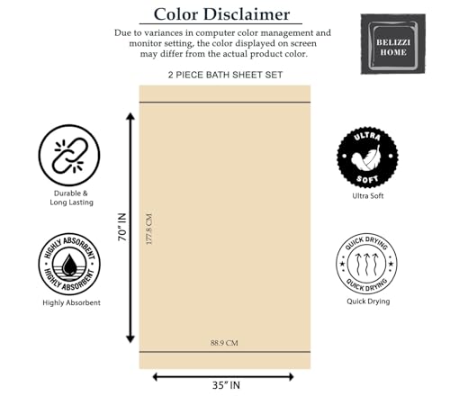 2 Pack Oversized Cotton Bath Sheets 35x70, Ultra Soft & Absorbent - Black