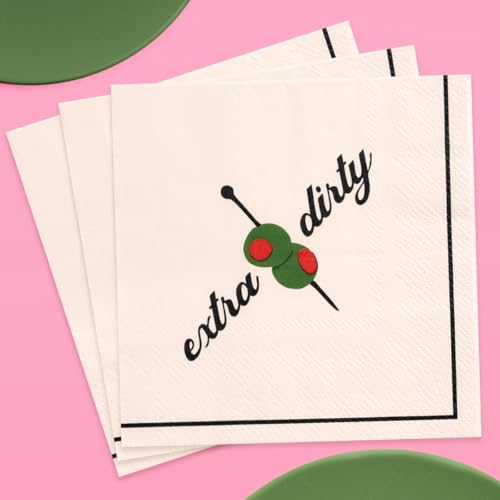 25 Pack Martini Napkins - Extra Dirty Olive Green Party Decor for Cocktails