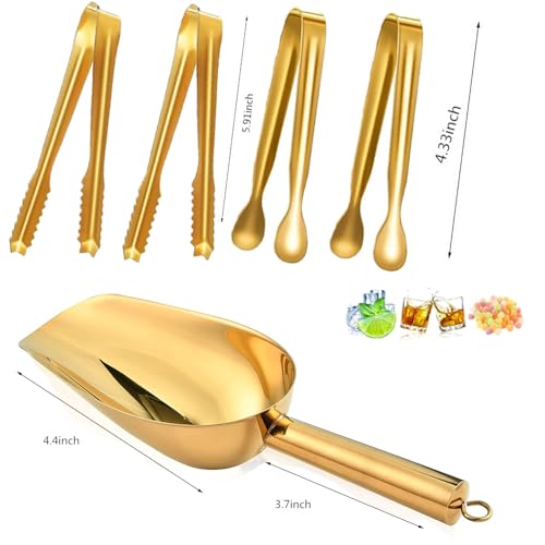 REJZZDKOE Gold Stainless Steel Ice Scoop & Tongs Set for Bar & Buffet