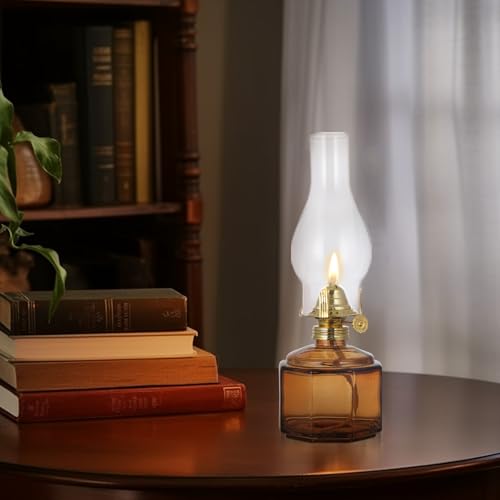 Vintage Glass Oil Lamps (Set of 2) - 12.5" Hurricane Kerosene Lanterns