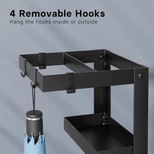 Heavy-Duty Metal Umbrella Stand with Hooks for Entryway Storage