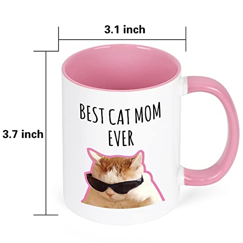 Maustic Two Tone Cat Mom Mug 11oz – Pink & White with Cat Photo Gift