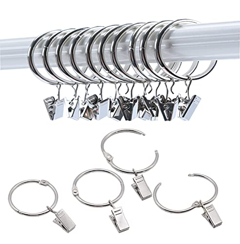 40 Pack Openable Curtain Rings with Clips - 1.5 Inch Silver Metal Hangers