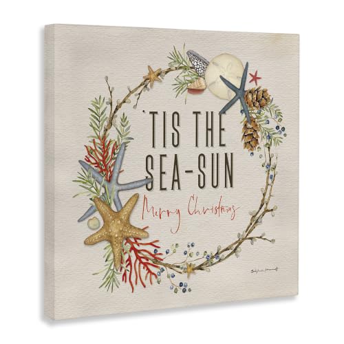 Unframed 30x30 Inch Nautical Christmas Wreath Canvas Wall Art - 'Tis the Sea-Sun